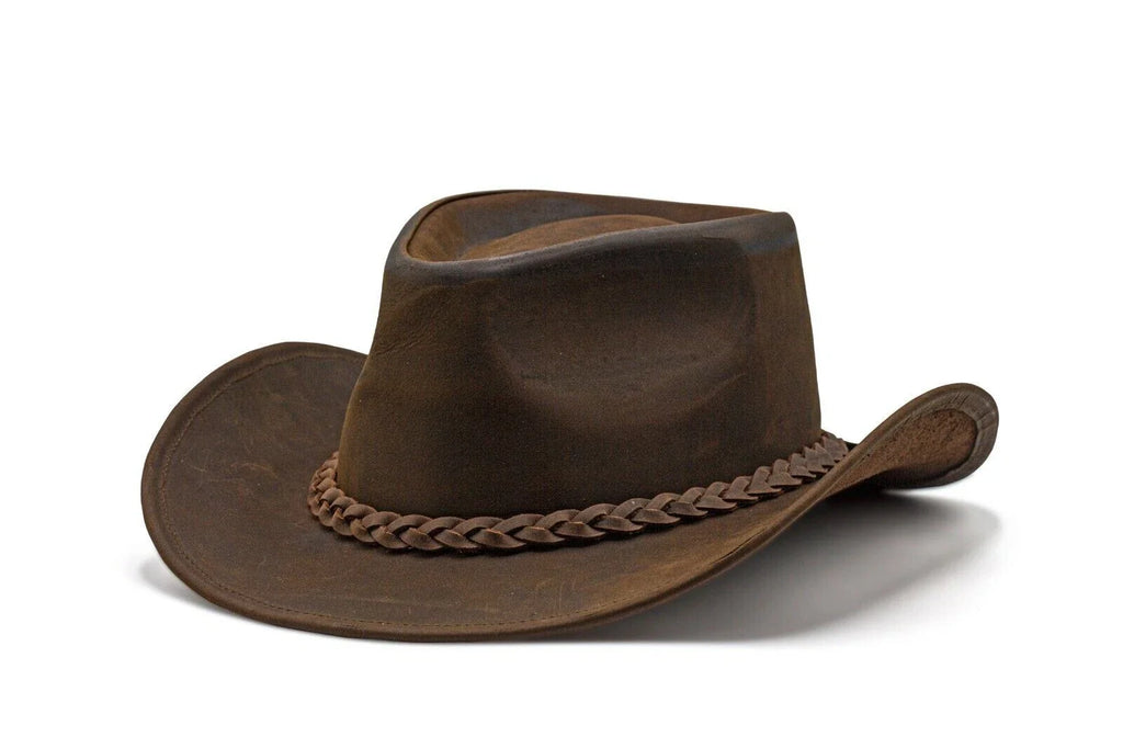 Men and Women Brown Genuine Leather Cowboy Western Hat