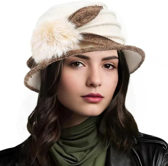 Women Felt Bucket Hat Vintage Floral Wool Dress Winter Hats