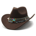 Brown Western Cowboy, Cowgirl Hat, Bead Tassle Strap, Men Women Retro Wide Brim